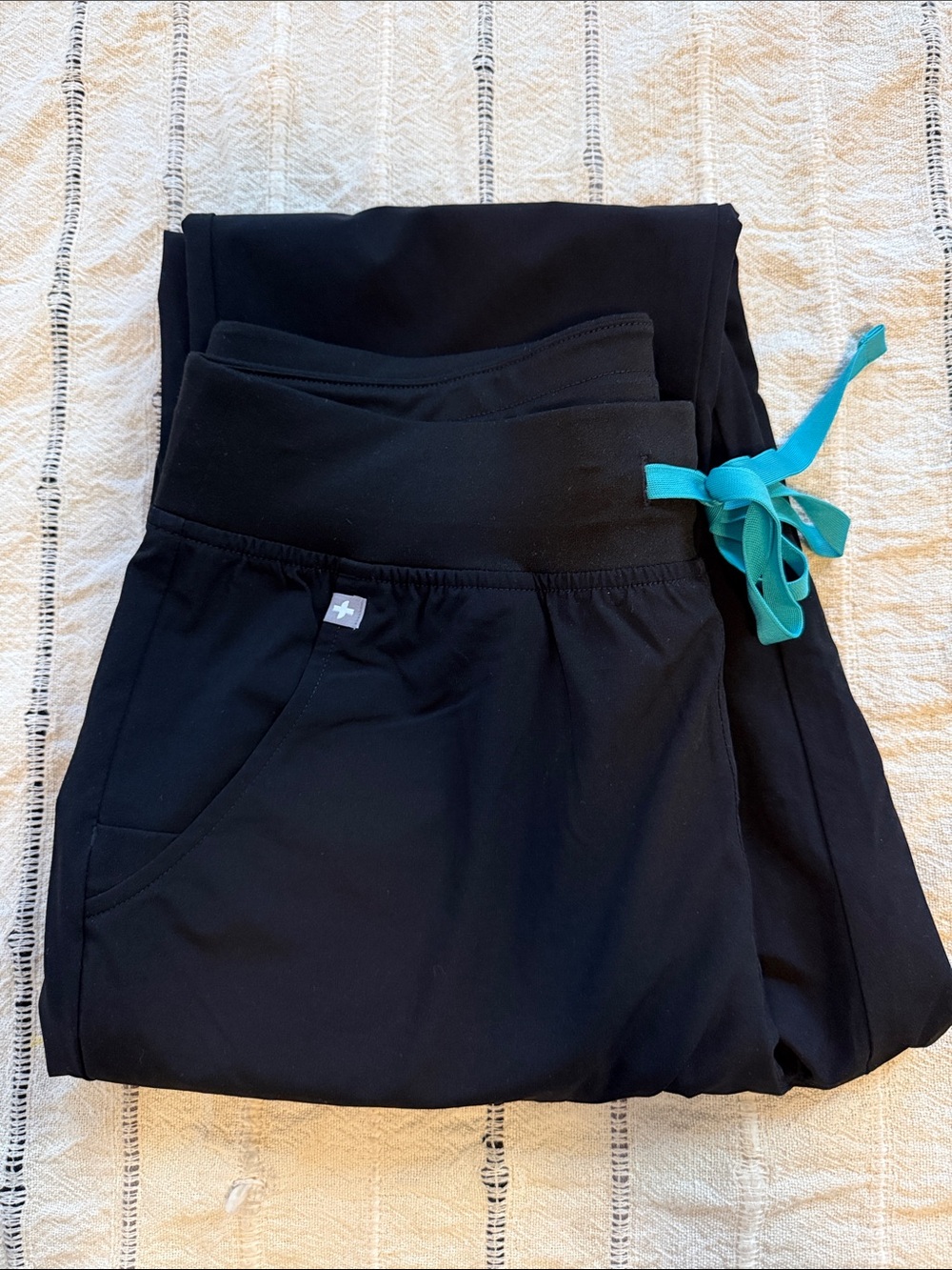Figs Black Track Pants with Teal Drawstring LIMITED EDITION